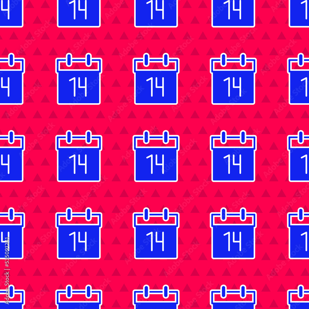 Poster blue calendar icon isolated seamless pattern on red background. event reminder symbol. vector