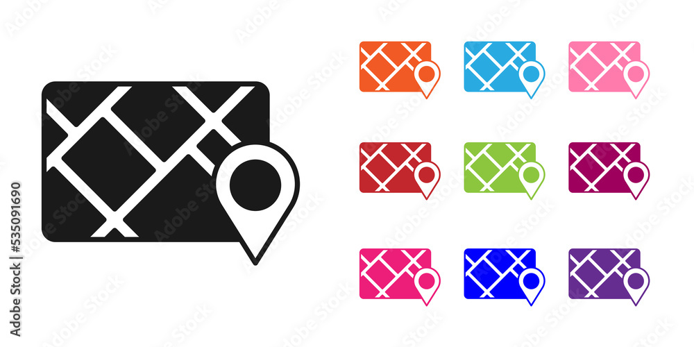 Poster black gps device with map icon isolated on white background. set icons colorful. vector
