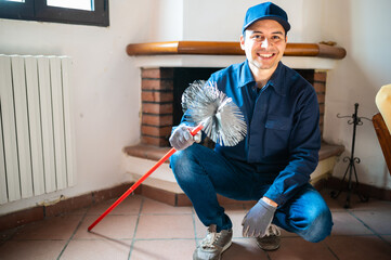 Young chimney sweep portrait in a house