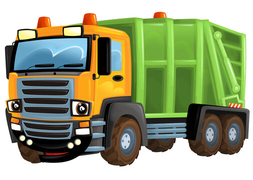recommend clip art: Cartoon funny and happy looking truck street dumbster isolated illustration for children