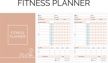 Fitness Planner pages template, strength training workout weekly fitness, weight loss tracker  - obrazy, fototapety, plakaty