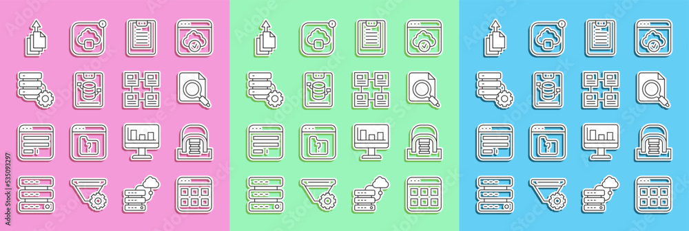 Poster set line browser files, hangar with servers, search concept folder, server, data report, data, web h