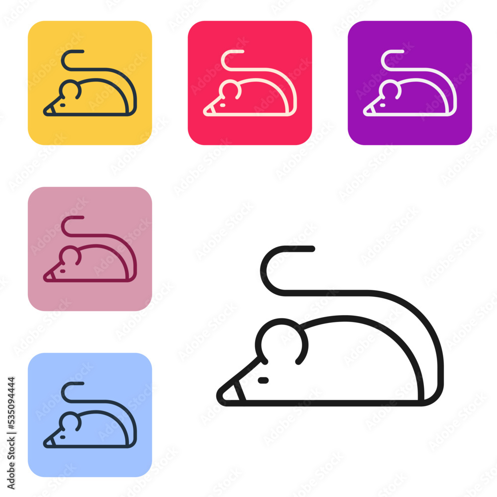 Poster black line experimental mouse icon isolated on white background. set icons in color square buttons. 