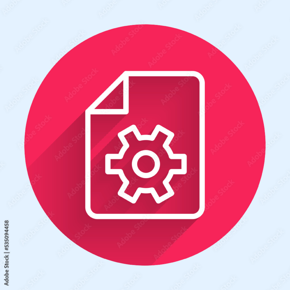 Poster white line document settings with gears icon isolated with long shadow background. software update, 