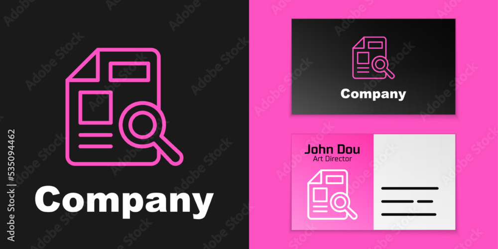 Poster pink line document with graph chart icon isolated on black background. report text file icon. accoun