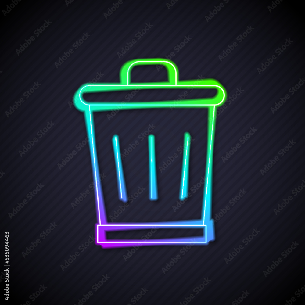 Poster glowing neon line trash can icon isolated on black background. garbage bin sign. recycle basket icon