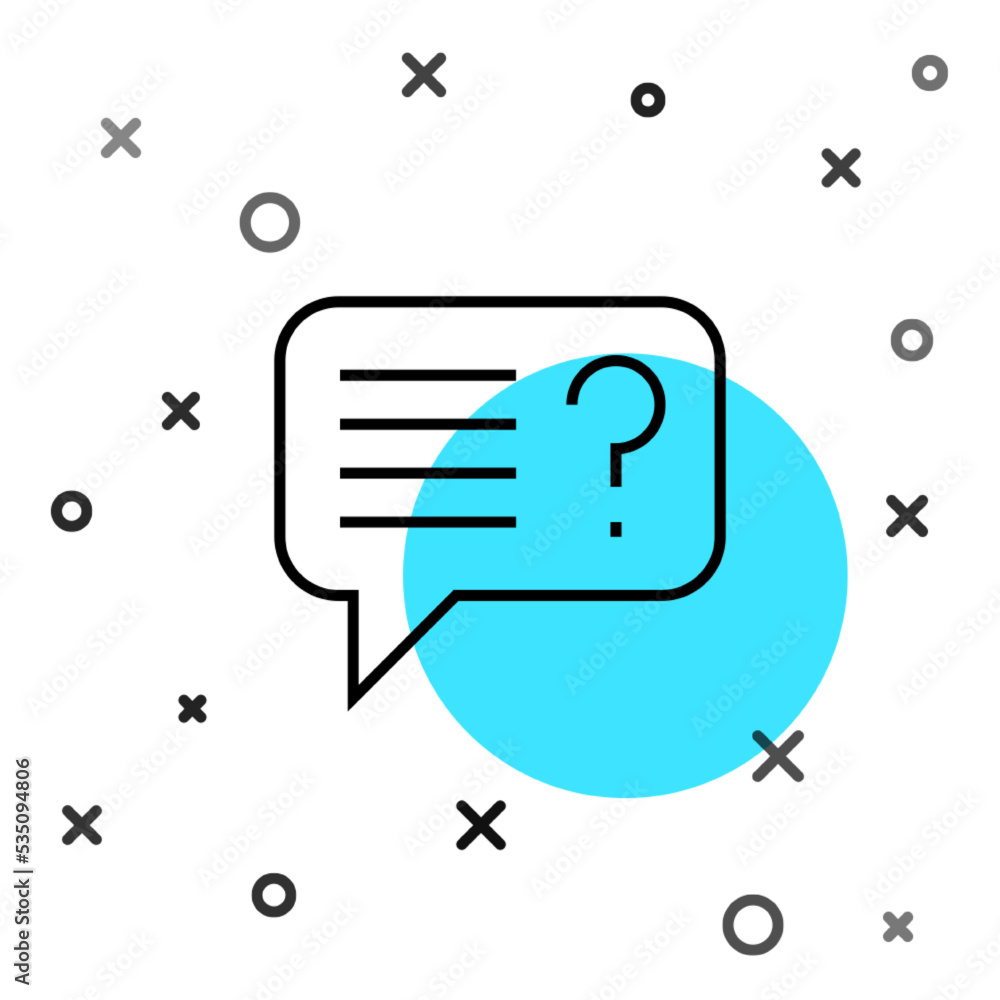 Poster black line unknown search icon isolated on white background. magnifying glass and question mark. ran