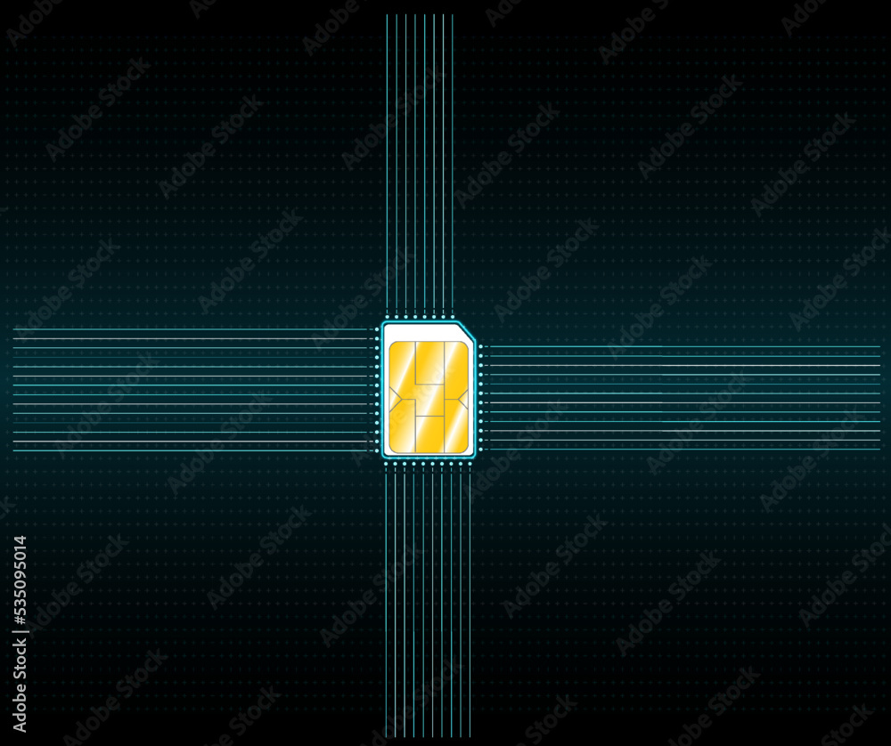 Poster embedded sim concept. new mobile communication technology. concept for mobile sim card technology an