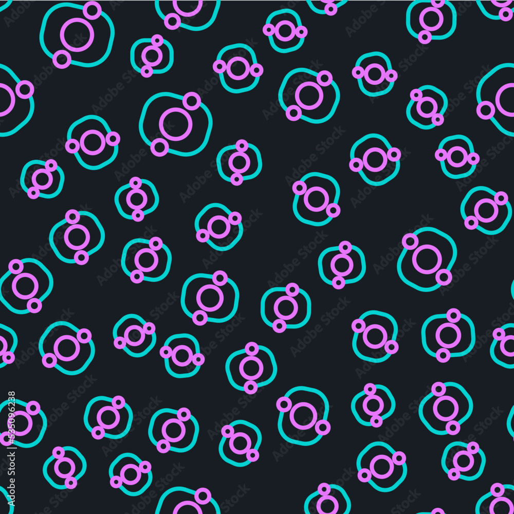 Poster line solar system icon isolated seamless pattern on black background. the planets revolve around the