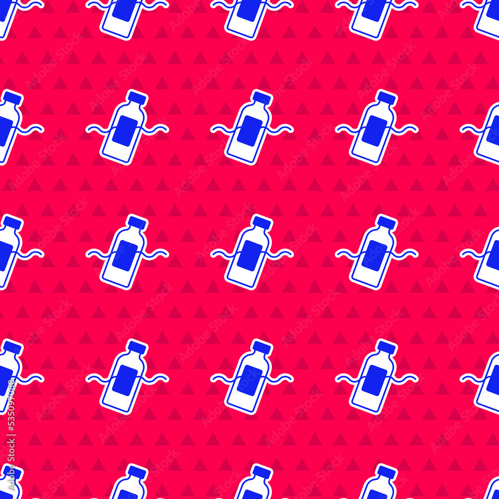 Poster blue the problem of pollution of the ocean icon isolated seamless pattern on red background. the gar