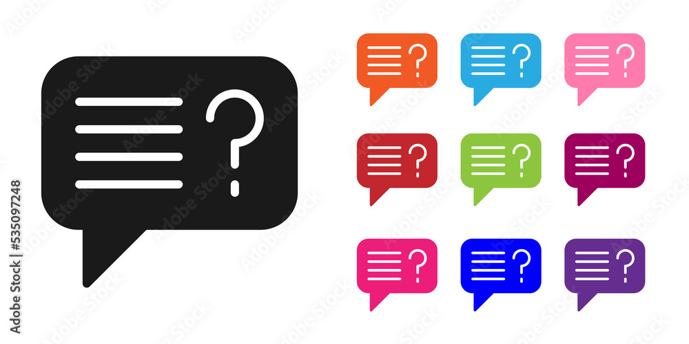 Poster black unknown search icon isolated on white background. magnifying glass and question mark. set icon