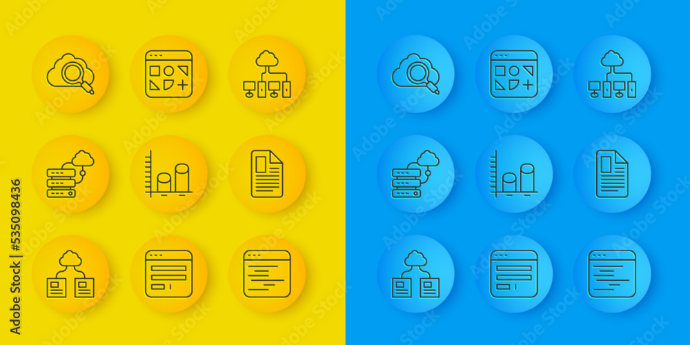 Aufkleber set line cloud technology data transfer, network cloud connection, data analysis, software, file doc