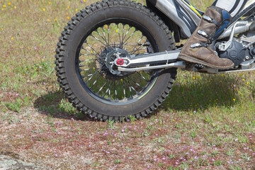 Rear wheel at trial motorcycle