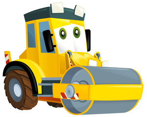 Naklejka premium Cartoon funny road roller isolated illustration for children