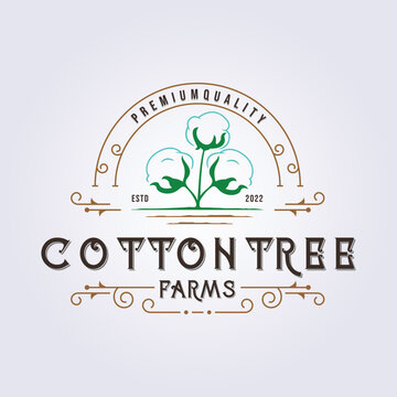 Retro and vintage style of cotton tree farm logo vector illustration design