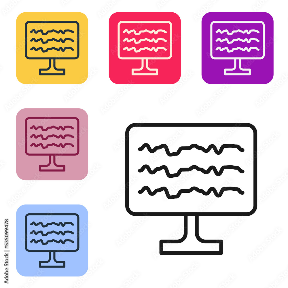 Poster black line encephalogram icon isolated on white background. electrical activity. set icons in color 