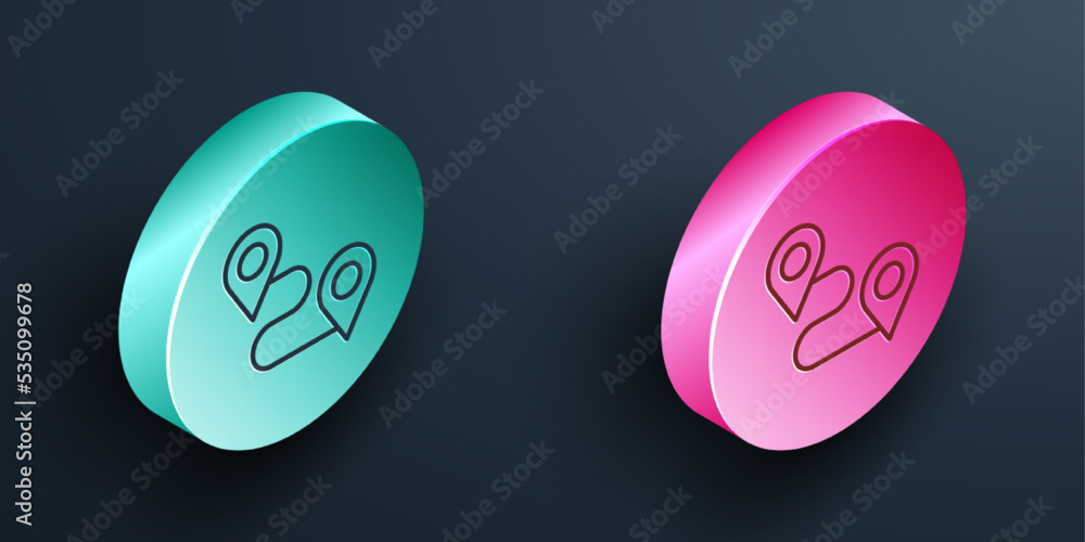 Poster isometric line route location icon isolated on black background. map pointer sign. concept of path o