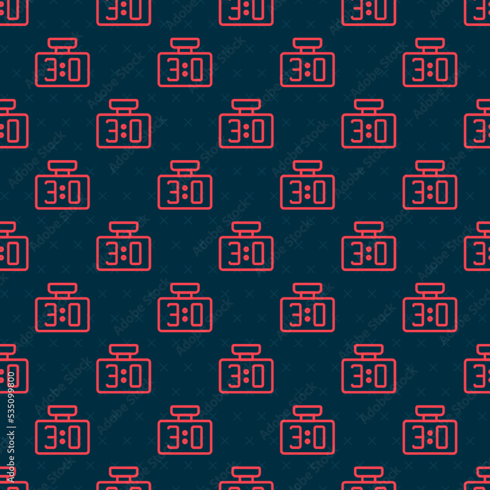 Poster red line sport mechanical scoreboard and result display icon isolated seamless pattern on black back
