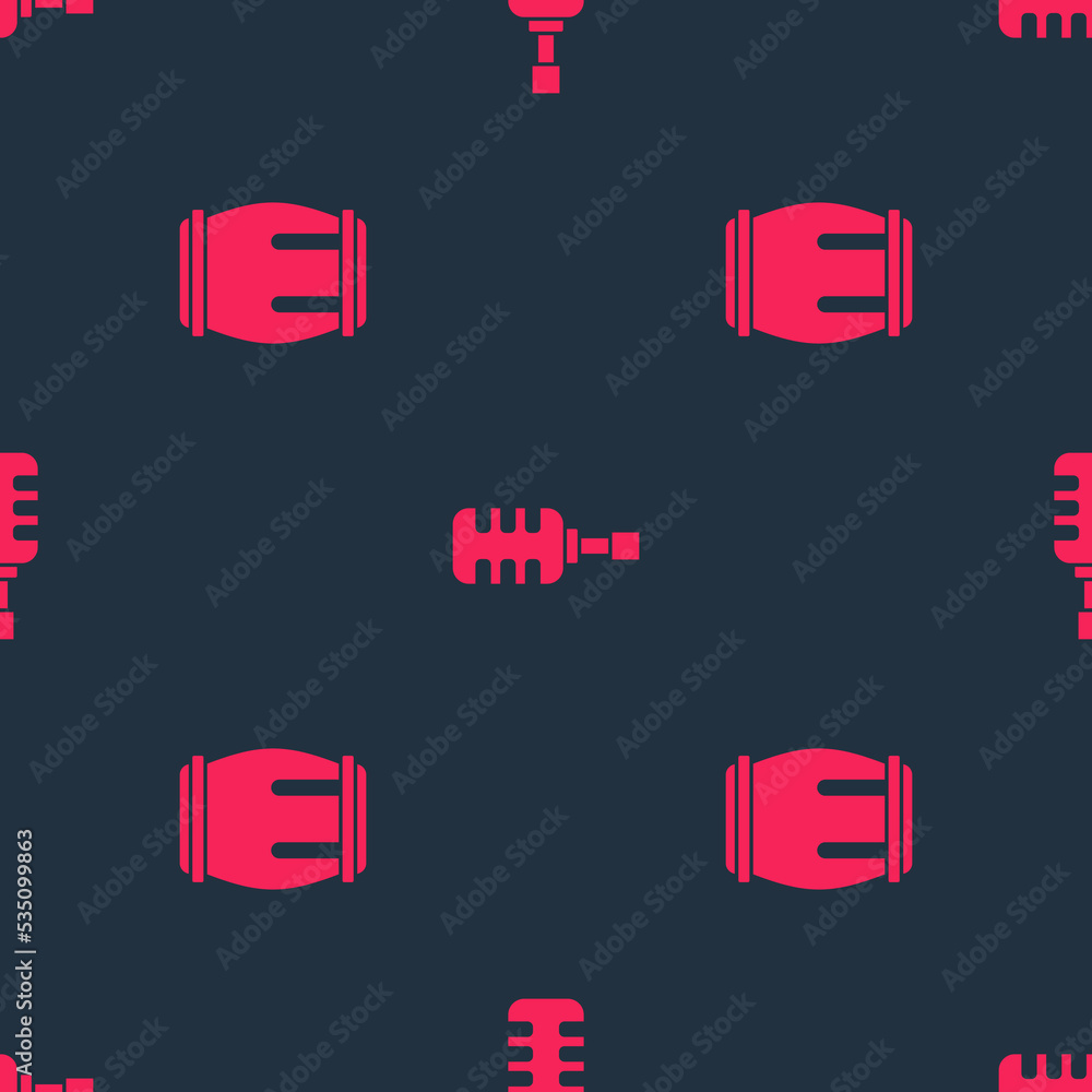 Poster set drum and microphone on seamless pattern. vector