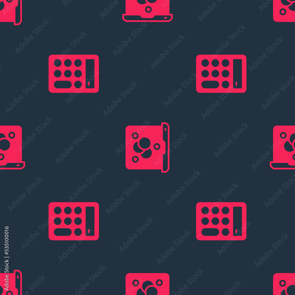 Poster set calculator and chemical formula on seamless pattern. vector