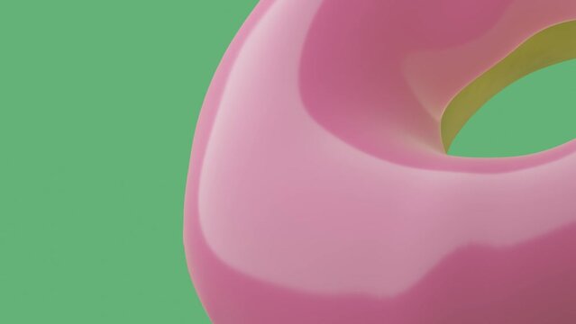 3D animation of a cartoon donut on a green background