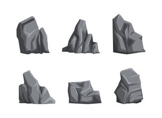Set of grey stones. Rock elements of different shapes vector illustration