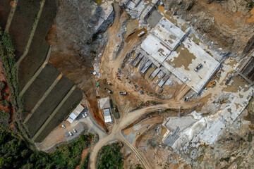 Pedreira, Sao Paulo, Brazil. October 01 2022: Aerial view of the construction of the dam in the city of Pedreira in the interior of São Paulo.
