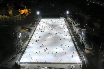 People skating on the ice rink in Budapest