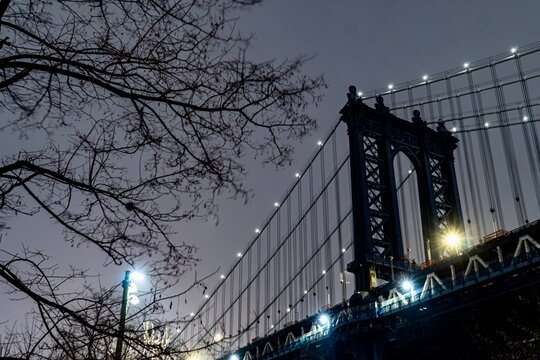 Manhattan Bridge at Night During the Storm