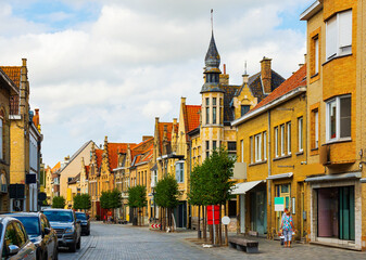 Fototapeta na wymiar View of streets of old town Diksmuide, located in West Flanders region. Belgium