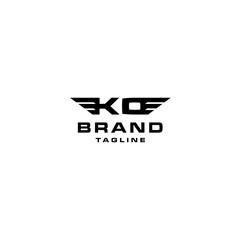Wings Symbol On Both Sides Initial Letter KO Logo Design. Letter K and O with Wings Logo Design.
