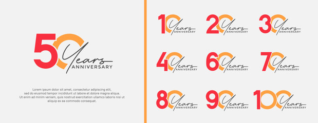 set of anniversary logo red and orange color on white background for celebration moment