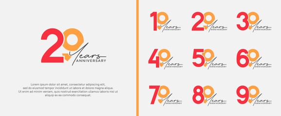set of anniversary logo red and orange color on white background for celebration moment