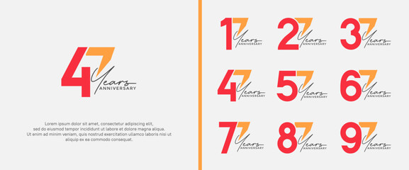 set of anniversary logo red and orange color on white background for celebration moment