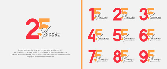 set of anniversary logo red and orange color on white background for celebration moment