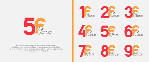 set of anniversary logo red and orange color on white background for celebration moment