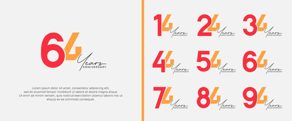 set of anniversary logo red and orange color on white background for celebration moment