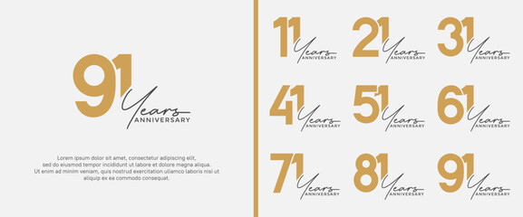 set of anniversary logo gold color on white background for celebration moment