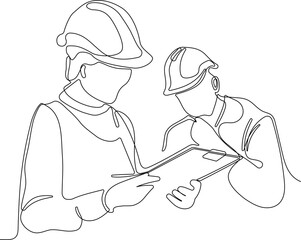 construction manager and engineer working on building site. Vector illustration