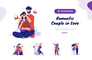 Romantic couple in love illustration bundle pack