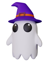 cute Halloween ghost wearing witch hat