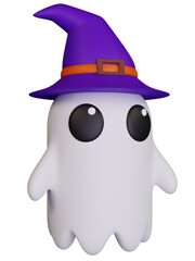 cute Halloween ghost wearing witch hat