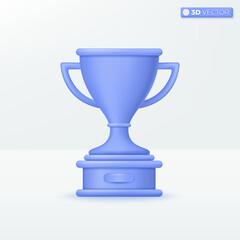 Blue Trophy cup icon symbols. champions rewards ceremony, success, 1st winner concept. 3D vector isolated illustration design. Cartoon pastel Minimal style. You can used for design ux, ui, print ad.