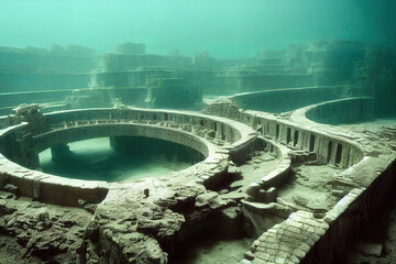 ancient underwater city, ocean scene, atlantis , fantasy background wallpaper