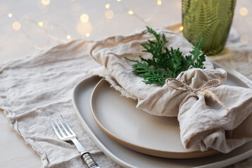 Plate setting decorated for Christmas dinner