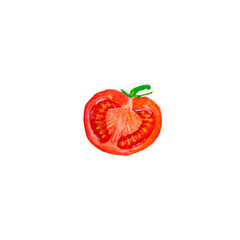 Watercolor fresh vegan vegetable, sweet piece of tomato on a white background for your design