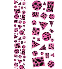 Watercolor border savannah animal skin, cheetah cat and geometry shape on white background for your design