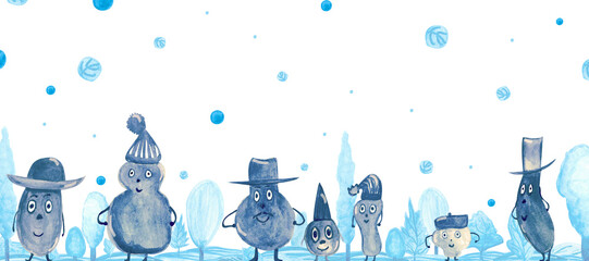 Watercolor illustration of christmas baby, winter doodle cartoon on white background for your design