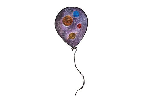 Watercolor balloon, surreal space on a white background for your design