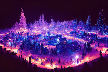 Christmas landscape with snow and trees, cgi illustration